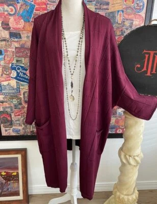 Marla Wynne Borgoña 2X Pointelle Drama Kimono Nuevo Cárdigan Suéter Capas Foto 1 de 4