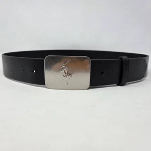 POLO RALPH LAUREN UOMO NERO ABITO CINTURA 38 ARGENTO PLACCA FIBBIA GRANDE PONY - Foto 1 di 5