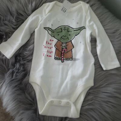 BABY GAP YODA STAR WARS VACACIONES LISTA TRAVIESA UNA PIEZA MANGA LARGA A PRESIÓN-3-6 MESES Foto 1 de 4