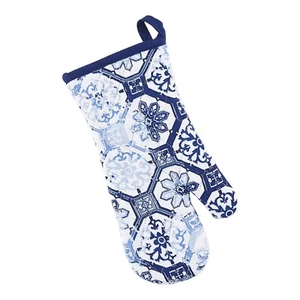 Geometric Star Print Blue & White Cotton Oven Mitt 7 In x 13 In Design Imports - Picture 1 of 1
