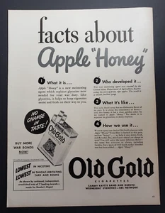 1943 Print Ad Old Gold Cigarettes Apple Honey Buy More War Bonds Now WWII - Foto 1 di 1