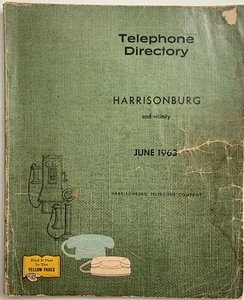 1963 HARRISONBURG, VA TELEPHONE COMPANY DIRECTORY PHONE BOOK, GENEALOGY, VINTAGE - Picture 1 of 5