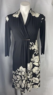 Hermosos vestidos florales negros vintage Donna Morgan mangas 3/4 talla 4 sin forro  Foto 1 de 4