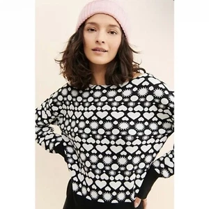 Anthropologie MAEVE Boat Bateau Neck Heart Print Sweater Pullover Knitwear Small - Picture 1 of 18