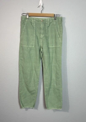 Pantalones Cortos MOTHER The Shaker Chop Pierna Recta Seto Verde Talla 27 Lino Algodón Foto 1 de 4