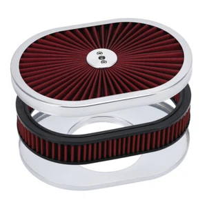 RED 12"x2 Oval Super flow Thru Air Cleaner Washable SBC BBC Chevy Ford HotRod - Foto 1 di 12
