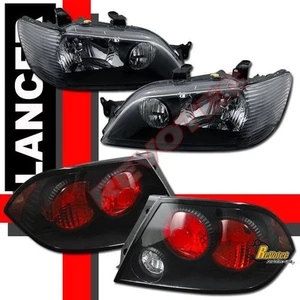 02 03 Mitsubishi Lancer LS ES OZ Headlights & Tail Lights Black  - Picture 1 of 5