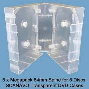 5 x 5 Way Clear Megapack DVD 64mm [5 Discs] New Empty Replacement SCANAVO Case - Picture 1 of 12