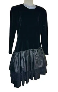 Vestido De Colección Años 80 Para Mujer Negro Terciopelo y Tafetán M Lunares Fiesta Baile de graduación Gótico - Imagen 1 de 15