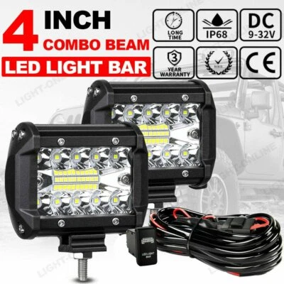 2x 4inch 200W Square LED Work Light Bar Combo Beam SPOT Light /FLOOD 3''+Wiring - Image 1 of 4