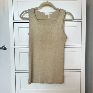 St. John Knit Tank Top Women’s Petite Gold Metallic Sleeveless Scoop Neck Shell - Picture 1 of 12