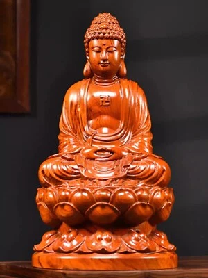 BUDDHA STATUE SHAKYAMUNI Solid Wood Rosewood Carving Meditation Altar FREE SHIP - Image 1 of 4