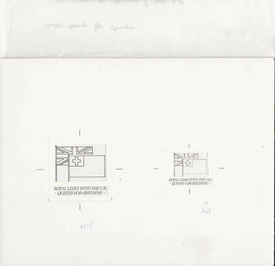 TONGA 1986 60 CUMPLEAÑOS REINA ISABEL BANDERA ILUSTRACIONES PARA CANALETA Y SELLO FDI Foto 1 de 4