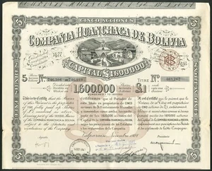 Bolivia, Compañia Huanchaca de Bolivia, 5 shares of £1, 1928 - Picture 1 of 1