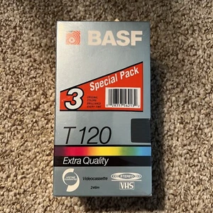 BASF T120 3 Pack Blank 6 Hour VHS Tapes Stereo Extra Quality New Sealed - Picture 1 of 5