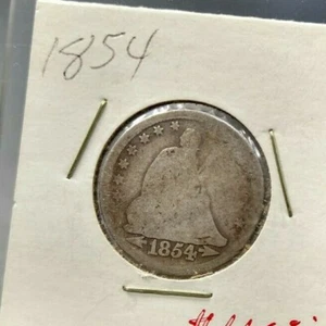 1854 P Seated Liberty Silver Quarter Coin AG ABOUT GOOD Circ With Arrows Variety - Picture 1 of 2