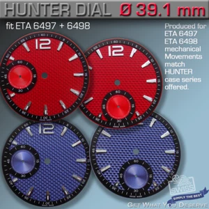 DIAL HUNTER Ø 39.1 MM FOR MOVEMENT ETA UNITAS 6497/98,CARBON,RED/BLUE, Ref 05-08 - Picture 1 of 11