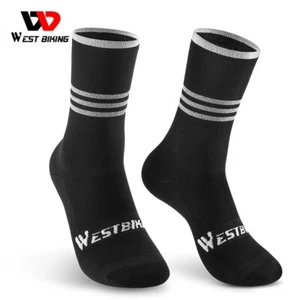WEST BIKING Cycling Socks Breathable Compression Sports Football Socks Black - Picture 1 of 15