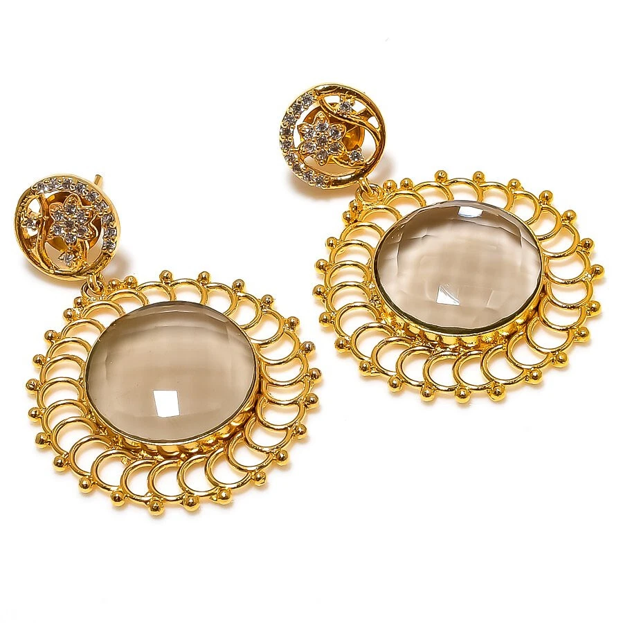 Pendientes de latón de cuarzo ahumado joyería de diseñador regalo para ella Foto 1 de 1