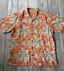Tommy Bahama Mens Orange Palm Tree Silk Hawaiian Button-Up Shirt Size Medium - Picture 1 of 8