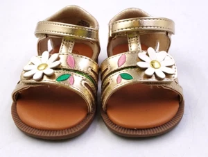 Wonder Nation Baby Mädchen goldene Sandalen mit Blumenmuster Größe 3 gepolstert - Bild 1 von 7