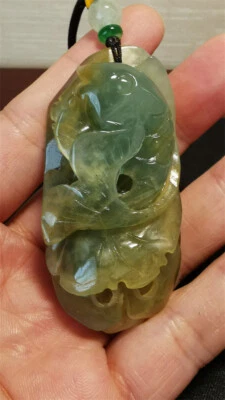  Natural Hand-carved Hetian Jade Pendant Jadeite Necklace fish&wave A63 - Image 1 of 4