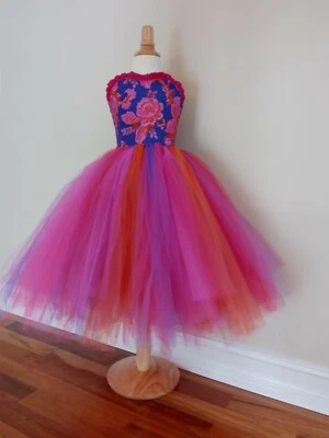 Vestido Tutu Feminino, vestido floral rosa e roxo, primavera, princesa, Páscoa - Imagem 1 de 3