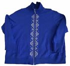 Ruby Rd Jacket Womens 1X Royal Blue Full Zip Silver Studded Pockets Summer Layer
