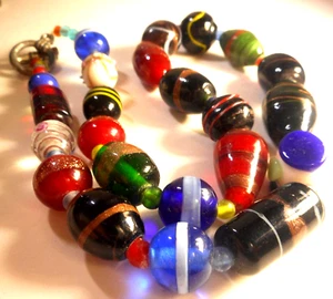 Vtg Artisan Heavy Art Glass Beaded Necklace 18" Multi Color Silvertone Toggle - Picture 1 of 11