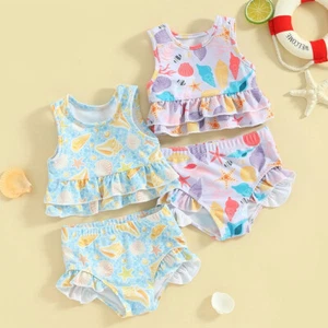 Girls Swimwear Swimsuit Bikini Tankini Summer Kids Baby Toddler Frilly Ruffle US - Picture 1 of 14