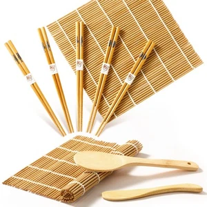 Sushi Making Kit, Delamu Bamboo Sushi Mat, Including 2 Sushi Rolling M - Picture 1 of 8