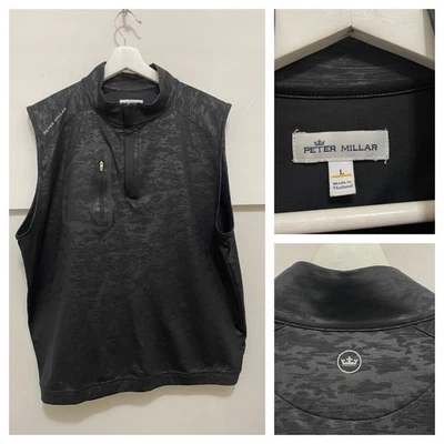 Chaleco Peter Millar Para Hombres Grande 1/4 Cremallera Golf Rendimiento Negro Forjado Camuflaje AOP Foto 1 de 4