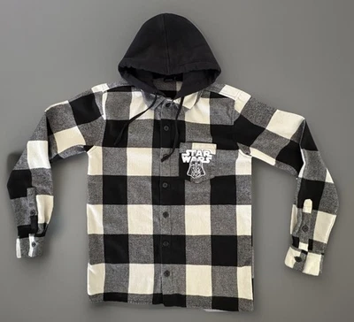 Hombres SM Star Wars Darth Vader Camisa de Franela con Capucha Chaqueta a Cuadros Negro Gris Cuadros Foto 1 de 4