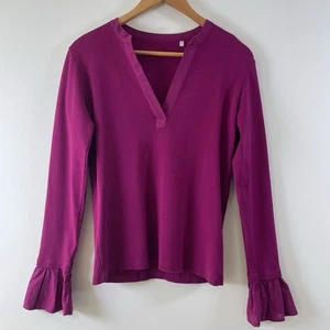 Top NRBY Eden in jersey di cotone a costine taglia M slim fit plissettato manica polsini viola - Foto 1 di 7