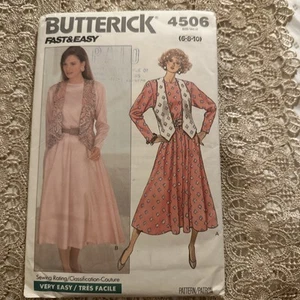 Butterick 4506 Sewing Pattern Dress Long Sleeves Flared Vest Size 6-8-10 UNCUT - Picture 1 of 4