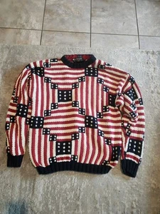 Vintage Chaps Ralph Lauren Hand Knit 100% Cotton United States Flag Pullover... - Picture 1 of 6