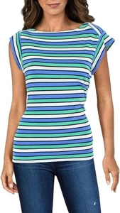 Anne Klein Women's Plus Multi Stripe Top (Blue Lapis/Clover Combo, 0X) - Picture 1 of 1