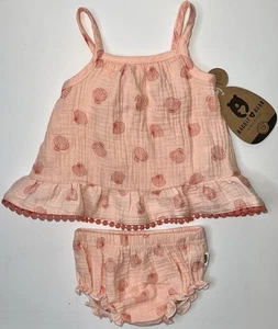 Hase Bär Baby Mädchen Tanktop Höschen 3-6 Monate 2-teiliges Set Muscheln Melone Orange Neu mit Etikett - Bild 1 von 24