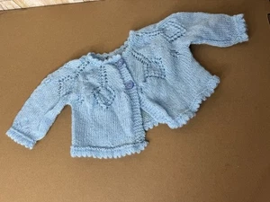 Baby Handgestrickt Kleinkind Pullover Strickjacke Baby Blau Puppe Vintage Teddybär - Bild 1 von 7