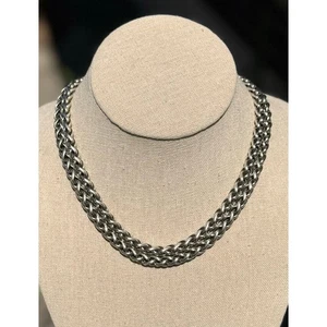 DAVID YURMAN Double Wheat Chain Link Garnet 14K 6mm Sterling 17" Necklace RARE!  - Picture 1 of 8