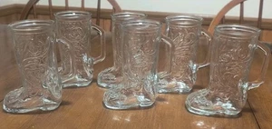 Vintage  Cowboy Boot Beer Mugs  6" Tall Clear Glass WESTERN BOOT  (6) - Picture 1 of 9
