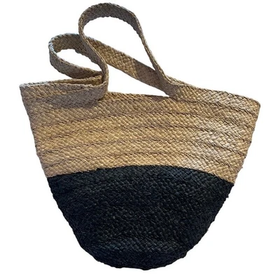 Ann Taylor Woven Tote Bag Tan and Black 17" x 13" Tall - Beach Summer - Image 1 of 4