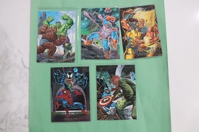 Juego de 5 cartas de papel aluminio Marvel Masterpieces Battle Spectra 1992 Spiderman Wolverine Hulk Foto 1 de 4