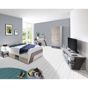 Jugendzimmer Komplett-Set Bett 140x200 cm Kleiderschrank Nachttisch TV-Lowboard - Bild 1 von 16
