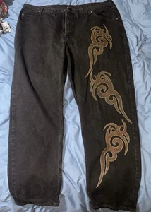 men’s Pants 44x32 Jeans Wrangler Custom Tribal Design Hand Drawn One Of A Kind - Picture 1 of 5
