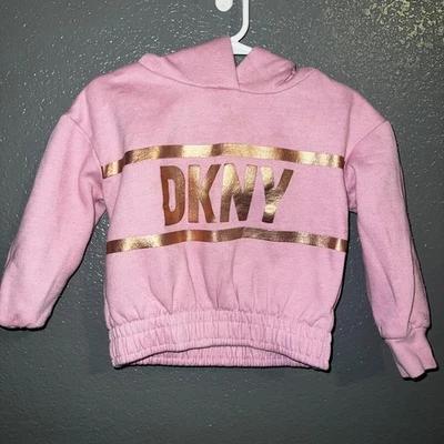 DKNY Girls 3T Pink Hoodie Gold Logo Sweatshirt Toddler Pullover - Image 1 of 4