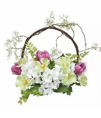 Grinalda de mola ALLHANA para porta da frente 16-18 polegadas flores brancas artificiais verde... - Imagem 1 de 4