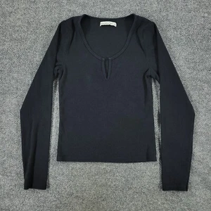 Abercrombie Sweater Women's Small Black Pullover V-Neck Long Sleeve Knit Ribbed - Picture 1 of 11