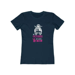 In October We Wear Pink | No One Fights Alone | Breast Cancer Tee | Ladies Tee - Picture 1 of 15