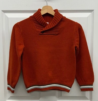 Suéter con cuello chal con botones naranja quemado Gymboree usado en excelente estado para niños, talla 5-6 Foto 1 de 4